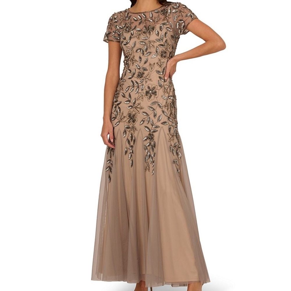 Adrianna Papell Beige and Silver Sequin Dress